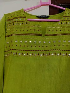 Lemon Green Cotton Kurti For Daily Use