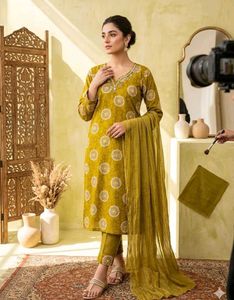 Olive Green Printed Kurta Set