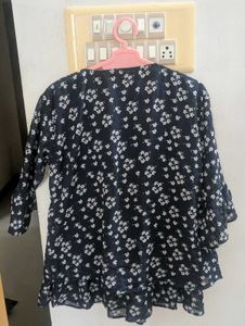 Navy Blue Floral Smocked Peplum Top
