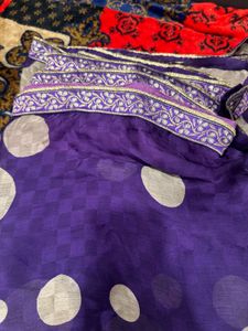 Elegant Grey &amp; Purple Polka Dot Saree