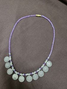 Boho Beaded Necklace with Coin Charms