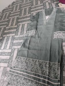 Elegant sea green Kurta with Intricate Embroid