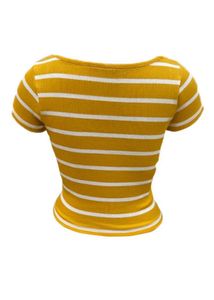 Mustard Yellow Striped Ribbed Square Neck Top