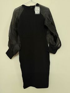 Elegant Black Dress with Sheer Sleeves