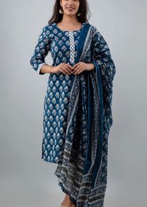 Blue Floral Kurta Set with Dupatta