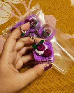 Cute Crochet Cake Keychain ✨💜
