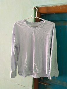 Length 25half,Light Purple Long Sleeve V-Neck Top