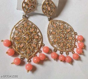 Elegant Gold &amp; Coral Dangle Earrings