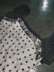 Polka Dot Black Lace Trim Dress