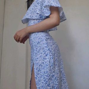 Floral Off-Shoulder Slit Midi Dress