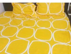 Vibrant Yellow bedsheets  with White Stripes