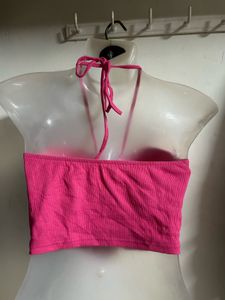 Hot Pink Lace-Up Halter Top
