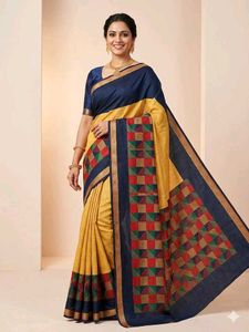 Elegant Yellow and Blue Saree