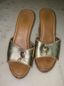 Stylish Gold Slide Wedges Sandals
