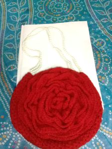Red Rose Crochet Clutch Bag