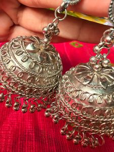 Oxidized Silver Jhumka Earrings
