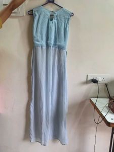 Light Blue Sleeveless long middle cut kurti