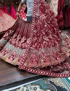 Exquisite Maroon Velvet Lehenga Choli