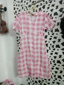 Pink Gingham Midi Dress