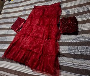 Maroon unstitched Lehenga Choli Set