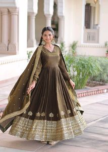 Elegant Olive Green Embroidered Anarkali Suit