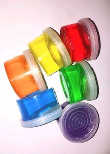12 containers of colourful slimes
