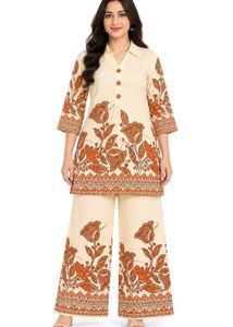 Cream Floral Print Kurta Set