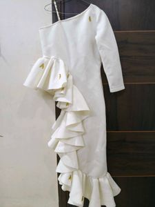 White Ruffled One-Shoulder Dress