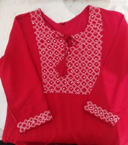 Red Embroidered Tunic Top