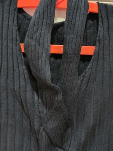 Black Cable Knit Halter Neck Top