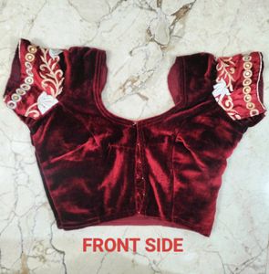 Designer Saree With Red Velvet Blouse And Border