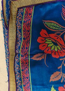 Royal Blue Floral Printed Polyester Silk Saree