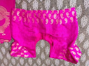 Vibrant Pink Silk Saree with Paisley Blouse