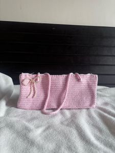 Handmade Pink Crochet Shoulder Bag / Tote Ba