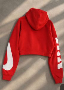 Red Cropped NIKE Hoodie with White Graphic Detail