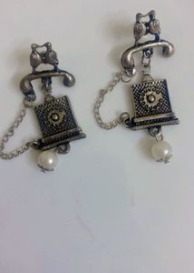 Silver Bird Jhumkas with White Pearl Drops