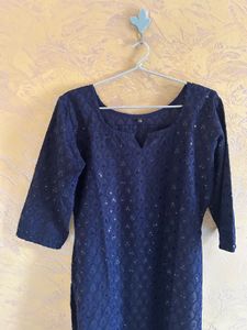 Navy Blue Embroidered Kurta