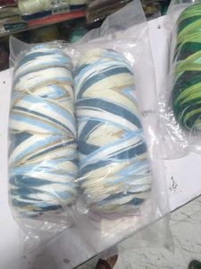 Two Skeins Yarn - Blue, White, Tan 500 gram