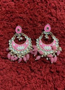 Pink Kundan Chandbali Earrings