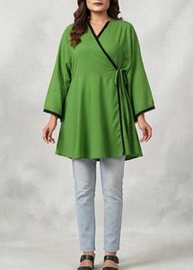 Trending 🤩Vibrant Green Wrap peplum Angrakha top