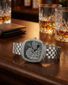 Elegant Square Dial Watch with Crystal Bezel