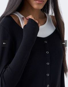 Black Ribbed Cold Shoulder Layered Top for Women