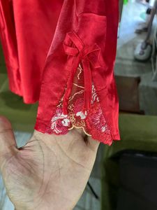 Beautiful Red Embellished Satin blouse