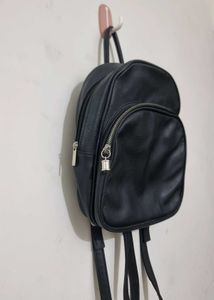 Black Faux Leather Mini Backpack