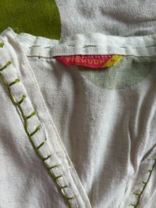 Off White Kurta set with Green Polka Dots