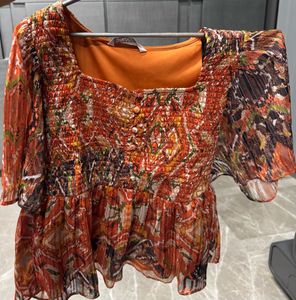 Boho Print Smocked Peplum Top