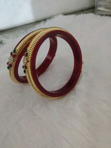 Elegant Red &amp; Gold Bangles with Gemstones