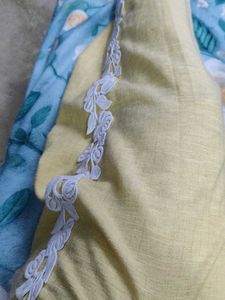 Yellow cord set  with White Embroidery front side