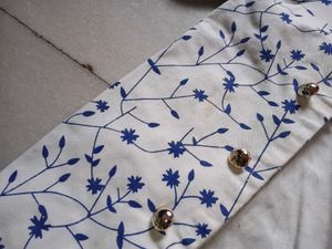 White Kurta with Blue Floral Print