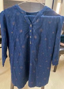 Blue Printed Top/Kurti In Size L, Soft Rayon